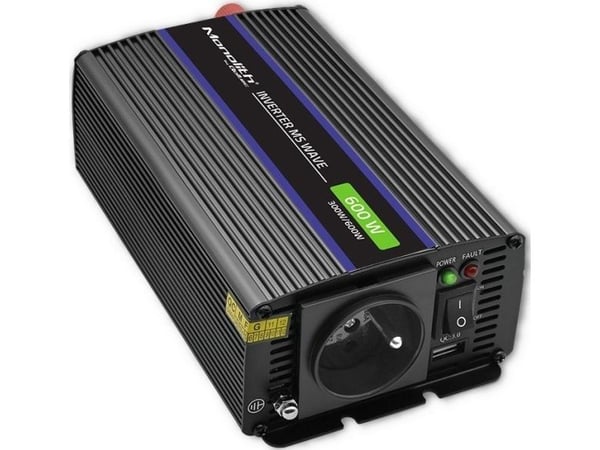 Qoltec Monolith 600 MS Wave spenningsomformer | 12V til 230V | 300/600W | USB
