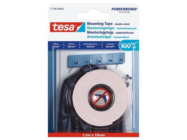 Tesa DOBBELTSIDIG TAPE 1,5MX19MM FOR METALL OG TIL MONTERING Tesa DOBBELTSIDIG TAPE 1,5MX19MM FOR METALL OG TIL MONTERING