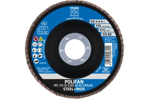 PFERD 67760615 PFC 115 CO-COOL 60 SG STEELOX Klaffslipeskive Diameter 115 mm Borediameter 22,23 mm Aluminiumslegering, Nikkelbasert legering,