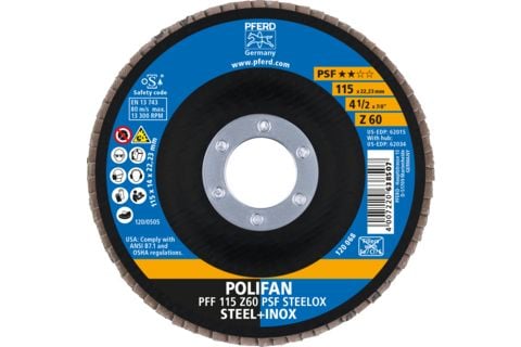 PFERD 67666115, Lamellskive, Nedsenket senter, Rustfritt stål, Stål, Alle merker, 2,22 cm, 11,5 cm