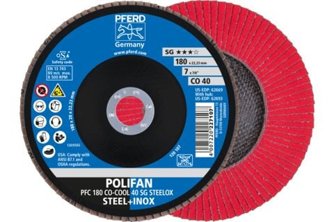 PFERD 67760485 PFC 180 CO-COOL 40 SG STEELOX Klaffslipeskive Diameter 180 mm Borediameter 22,23 mm Aluminiumslegering, Nikkelbasert legering,