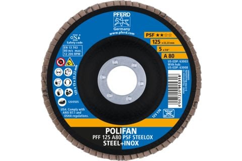 PFERD PFF 125 A 80 PSF STEELOX, metall, 12200 o/min, 12,5 cm, 10 stk.