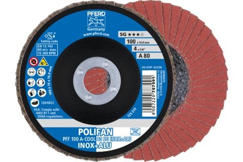 PFERD 67658100, Klaffskive, 10 cm, Alle merker, Nedtrykket senter, 1,6 cm, 15300 RPM