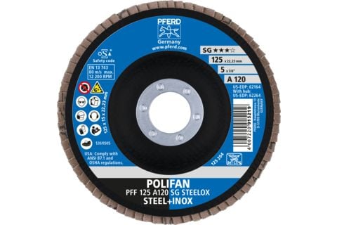 PFERD 67649125, Lamellskive, Nedsenket senter, Rustfritt stål, Stål, Alle merker, 2,22 cm, 12,5 cm