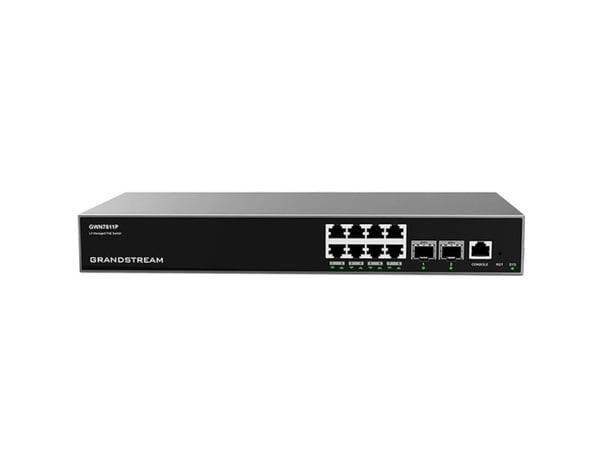 Grandstream GWN7811P - Switch - enterprise, managed - L3 - Styrt - 8 x 10/100/1000 (PoE+) + 2 x 10 Gigabit SFP+ - stasjonær, veggmonterbar, rackmon...
