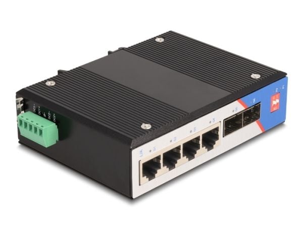 Delock - Switch - 4 x 10/100/1000 + 2 x SFP - DIN-skinnemonterbar