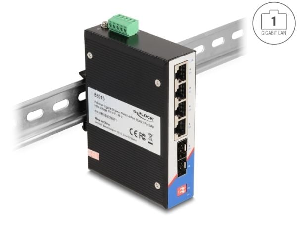 Delock - Switch - 4 x 10/100/1000 + 2 x SFP - DIN-skinnemonterbar