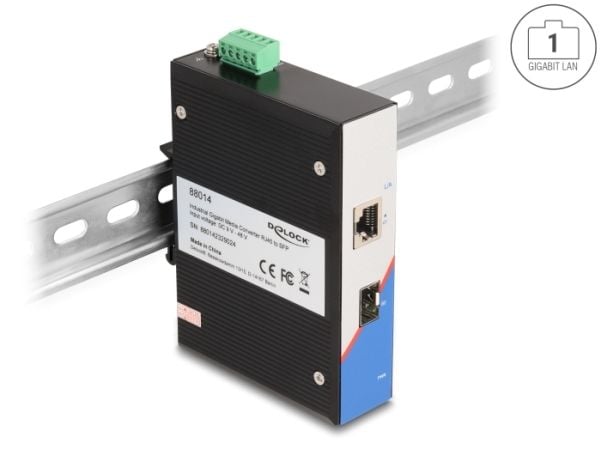 Delock - Fibermedieomformer - 1GbE - 10/100/1000Base-T - RJ-45 / SFP (mini-GBIC) - opp til 330 m