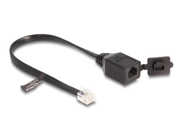Delock-kaapeli RJ12-pistokkeesta RJ12-pistorasiaan, jossa on tiivistekorkki 20 cm musta
