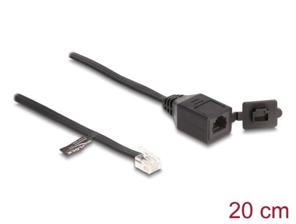 Delock-kaapeli RJ12-pistokkeesta RJ12-pistorasiaan, jossa on tiivistekorkki 20 cm musta