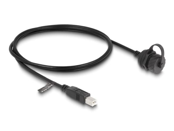 Delock-kaapeli USB 2.0 type-B uros USB 2.0 type-B naaras USB 2.0 type-B asennukseen bajonettilukituksella IP68 pölyn- ja vedenkestävyyskorkki