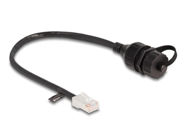 Delock - Nettverksforlengelseskabel - RJ-45 (hann) til RJ-45 (hunn) - 25 cm - 6 mm - FTP - CAT 5e - vanntett (IP68), sealing cap - svart