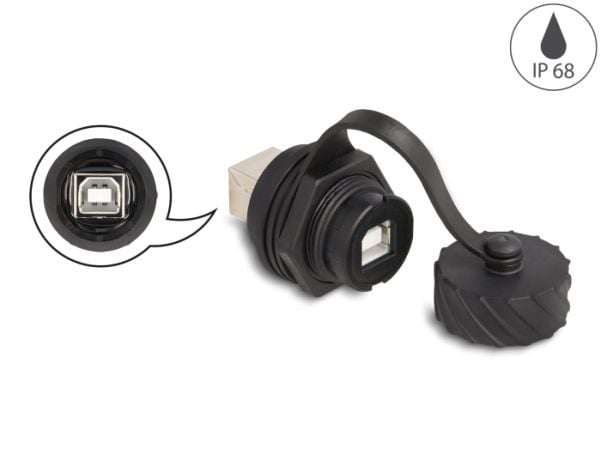 Delock - USB-adapter - USB-type B (hunn) til USB-type B (hunn) - bayonet protective cap (IP68) - svart