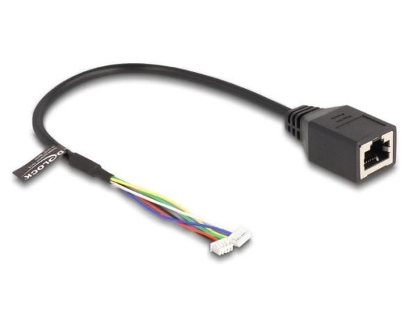 Delock - Nettverkadapterkabel - 6 pin header, 4 pin header (hunn) til RJ-45 (hunn) - 30 cm - 4 mm - CAT 5e - svart
