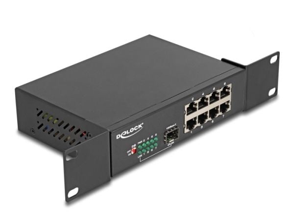 Delock - Kytkin - 10" - 8 x 10/100/1000 + 1 x Gigabit SFP (uplink) - telineasennettava, seinäasennettava