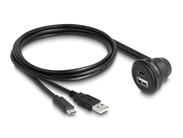 Delock - USB-kabel - USB, 24 pin USB-C (hann) til USB, 24 pin USB-C (hunn) vinklet - 1 m - up to 480 Mbps - svart