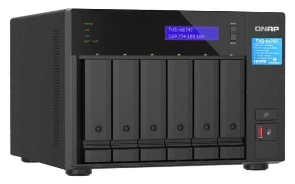 QNAP TVS-H674T - NAS-server - 6 fack - SATA 6Gb/s - RAID 0, 1, 5, 6, 10, JBOD, 50 - RAM 32 GB - 2.5 Gigabit Ethernet - iSCSI support