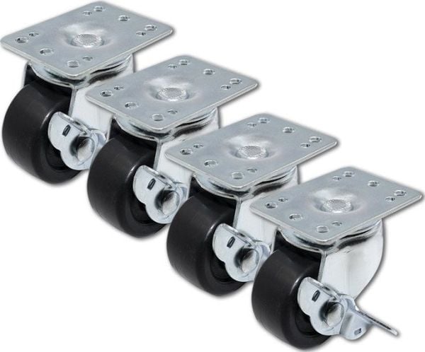 Qoltec hjul med gjenger og brems for 19'' Rack skap 4 stk