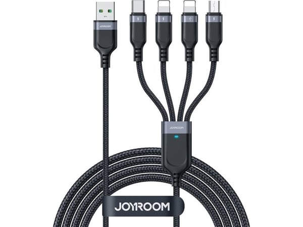 4-i-1 USB-kabel USB-A - USB-C / 2 x Lightning / Micro for lading og dataoverføring 1,2m Joyroom S-1T4018A18 - svart