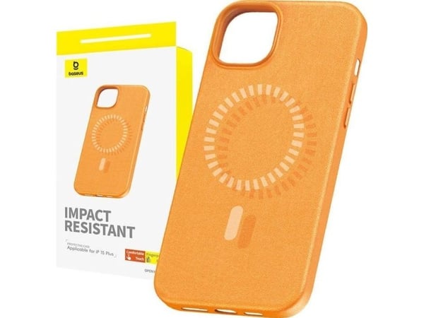 Baseus Fauxther Series magnetisk telefondeksel for iPhone 15 Plus (oransje)