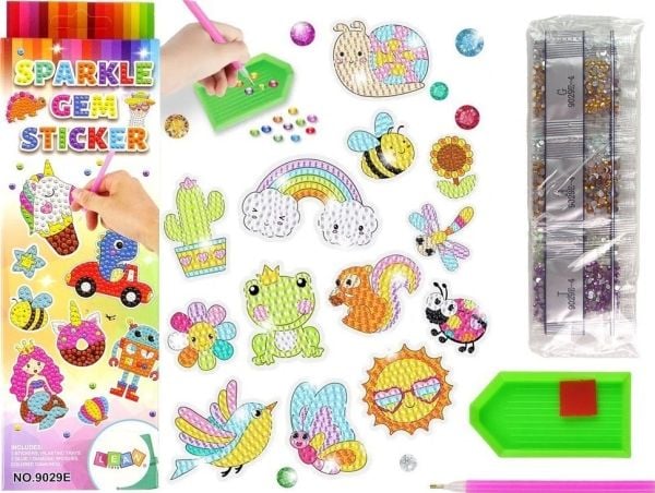 LeanToys klistremerkesett heft diamanter dyr hage regnbue mosaikk