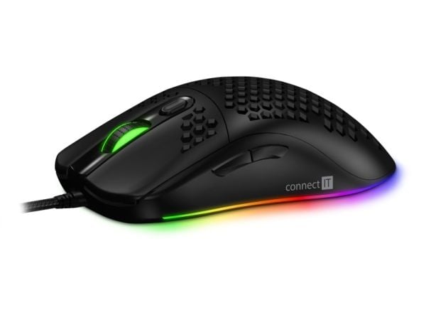 Connect IT CMO-5511-BK, Ambidextrous, Optisk, USB Type-A, 12800 DPI, Svart