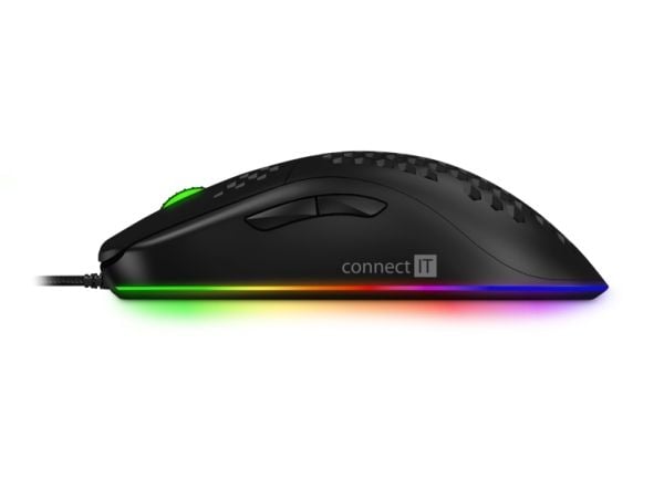 Connect IT CMO-5511-BK, Ambidextrous, Optisk, USB Type-A, 12800 DPI, Svart