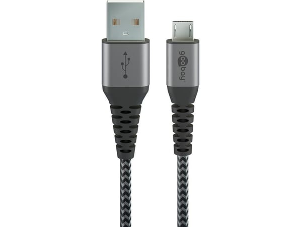 Wentronic 49282, 1 m, Micro-USB B, USB A, USB 2.0, 480 Mbit/s, Musta, Harmaa