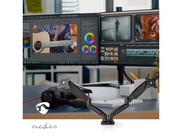 Nedis - Monteringssett (dobbel skjermfeste) - full-motion, gas spring arms - for 2 LCD/plasma-paneler - metall, ABS-plast - svart - skjermstørrelse...