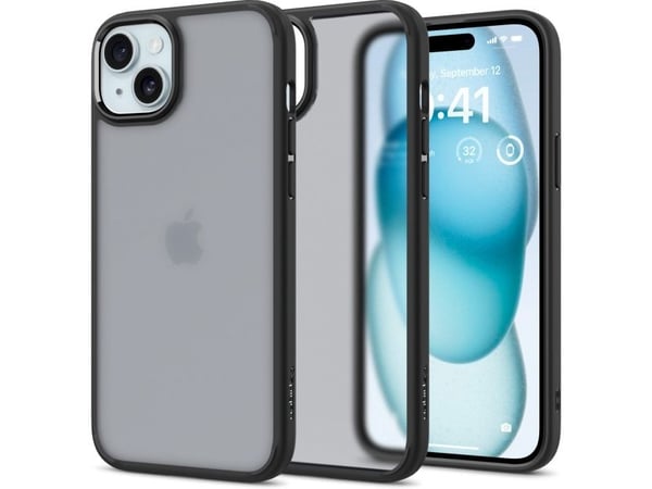 Spigen ACS06656, Mobilskal, Apple, iPhone 15 Plus, 17 cm (6.7"), Svart, Transparent