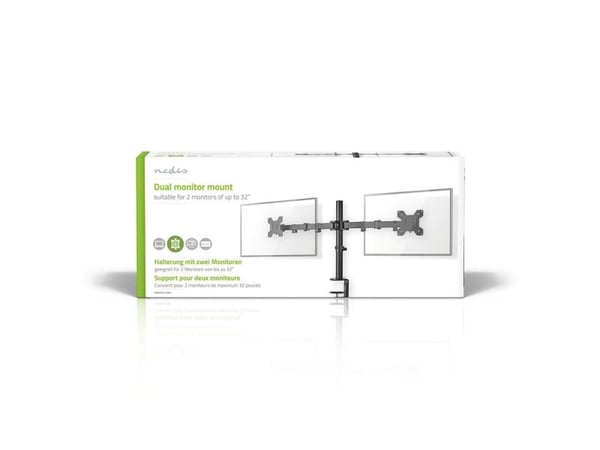 Nedis - Monteringssett (2 skjermarmer, klemme, VESA-montering) - for 2 LCD-skjermer - full bevegelse - ABS-plast, metall - svart - skjermstørrelse:...
