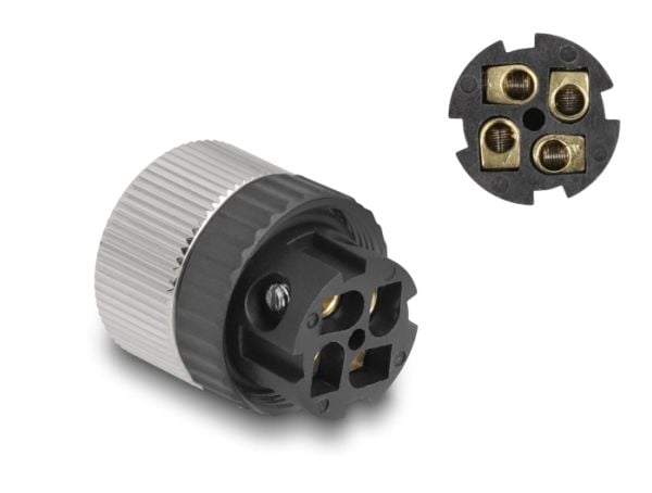 Delock - Strømkoblingsadapter - 4-pins M12 (hunn) til skrueterminal - 250 V - 4 A - A-kodet - svart