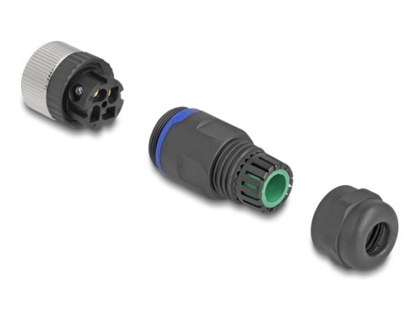 Delock - Strømkoblingsadapter - 4-pins M12 (hunn) til skrueterminal - 250 V - 4 A - A-kodet - svart
