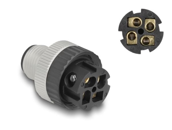 Delock - Strømkontakt - 4-stifts M12-A (hunn) til skrueterminal - 250 V - 4 A - svart