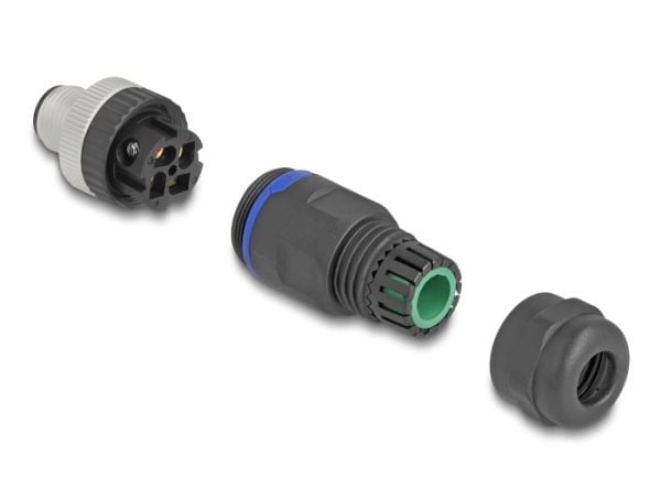 Delock - Strømkontakt - 4-stifts M12-A (hunn) til skrueterminal - 250 V - 4 A - svart