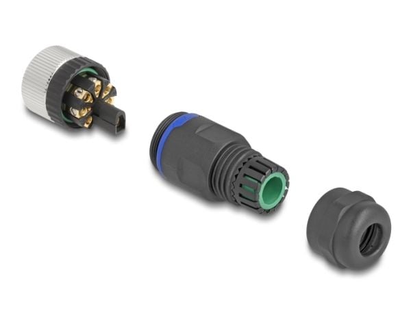 Delock - Nettverkkontakt - 8-pins M12 (hunn) til 8-pole screw terminal (hunn) - 20 mm - IP67 - A-coded - svart