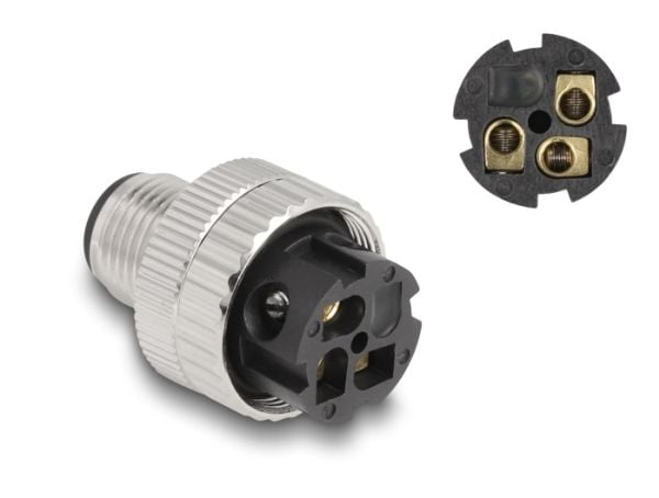Delock - Nettverkkontakt - 3 pin M12-A (hunn) til 3-pole screw terminal (hunn) - svart
