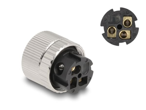 Delock - Strømkontakt - 3-stifts M12 (hunn) vinklet til 3-pole screw terminal (hunn) vinklet - 250 V - 4 A - A-kodet - svart