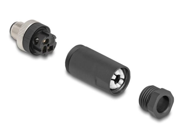 Delock - Strømkontakt - 3 pin M12-A (hann) til skrueterminal - 250 V - 4 A - A-kodet - svart