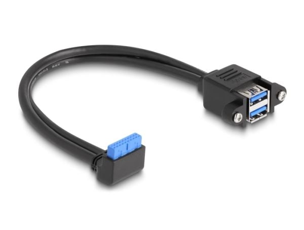Delock-kabel USB 5 Gbps stolpekontakt 90° vinklet til 2 x USB 5 Gbps Type-A-kontakt for installasjon 50 cm
