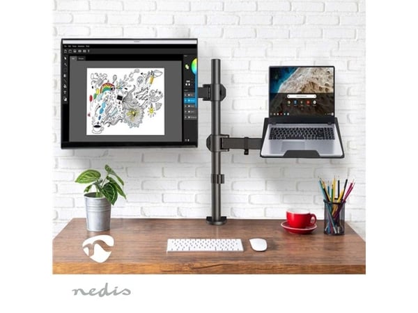 Nedis - Monteringssett (klemme, skjermarm, notebook-bakke) - for LCD-skjerm / notebook - metall, ABS-plast - svart - skjermstørrelse: 15"-32" - skr...