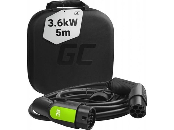 Green Cell ladekabel for elbiler, type 2 plugg - 1 fase, 16A - Opptil 3,6 kW - 5 meter