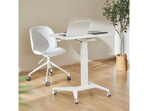 Maclean MC-453 W mobilt laptopbord med pneumatisk høydejustering, bord med hjul, 80 x 52 cm, maks. 8 kg, høydejusterbart maks. 109 cm (hvit)