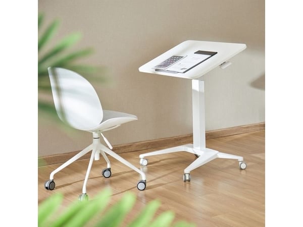 Maclean MC-453 W mobilt laptopbord med pneumatisk høydejustering, bord med hjul, 80 x 52 cm, maks. 8 kg, høydejusterbart maks. 109 cm (hvit)