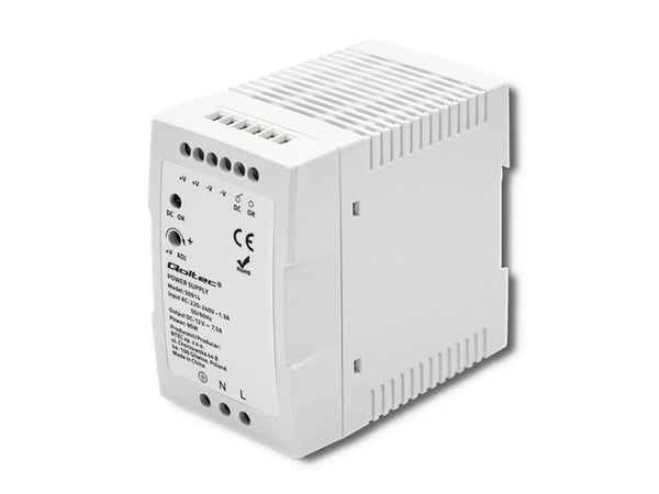 Qoltec strømforsyning for DIN-skinne 90 W 12 V 7,5 A hvit slim