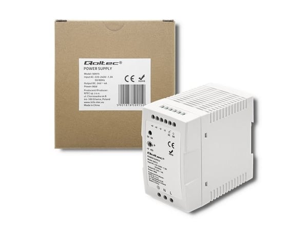 Qoltec DIN-skinne strømforsyning 96W 24V 4A hvit slim