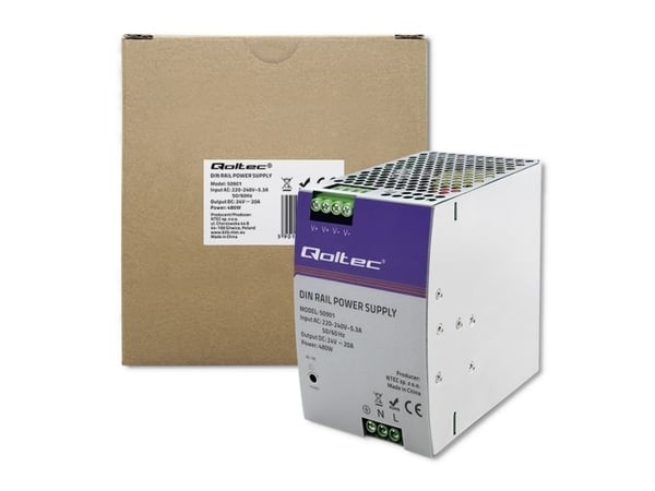 Qoltec 50901 Industriel DIN-skinne strømforsyning | 480W | 24V | 20A
