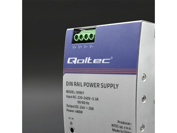 Qoltec 50901 Industriel DIN-skinne strømforsyning | 480W | 24V | 20A