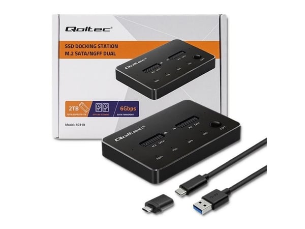 Qoltec Drive Docking Station 2x M.2 SATA SSD |NGFF |USB tyyppi C
