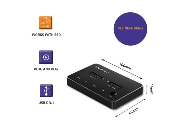 Qoltec Drive Docking Station 2x M.2 SATA SSD |NGFF |USB tyyppi C